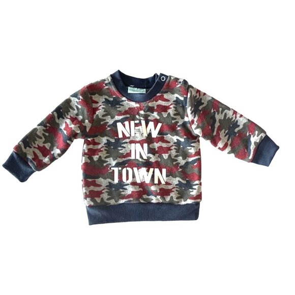 Camo Print Baby Sweatshirt "New In Town" 3/6 Months - Weeplay - Picture 1 of 6